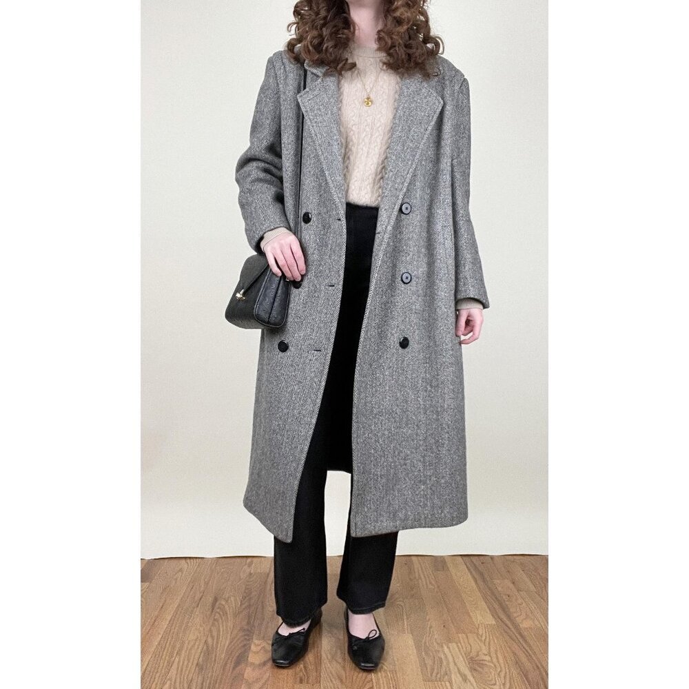 Vintage Long Oversized Wool Peacoat Overcoat Pea Coat Fall Winter Luxury Jacket - Picture 8 of 12